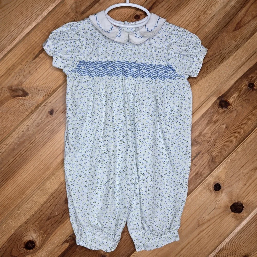 Vintage Allison Ann‎ Floral Bubble Jumpsuit Romper 6-9 Months Prairie Smocked